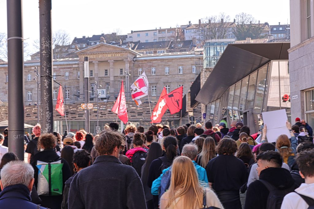 Demonstrierende mit Fahnen