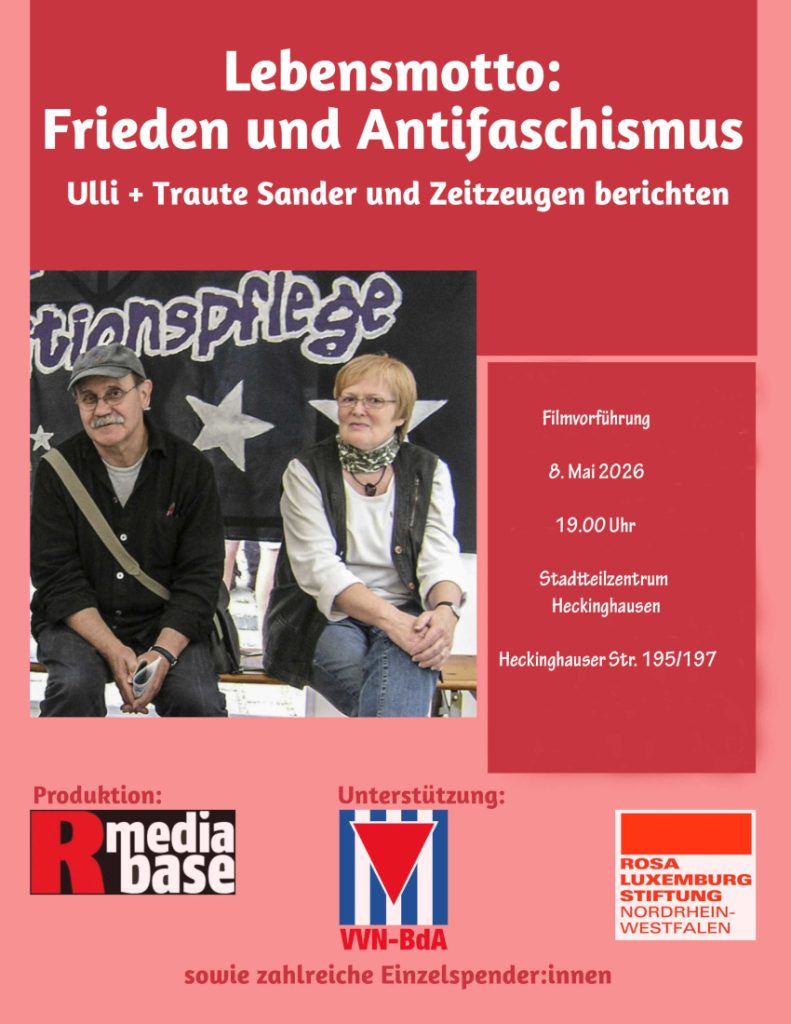 Flyer vom Filmabend mit einem Foto von Ulli und Traute Sander