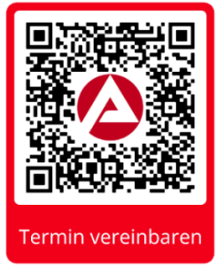 QR-Code mit Link zu Informationen zur Online-Terminvergabe der Bundesagentur für Arbeit